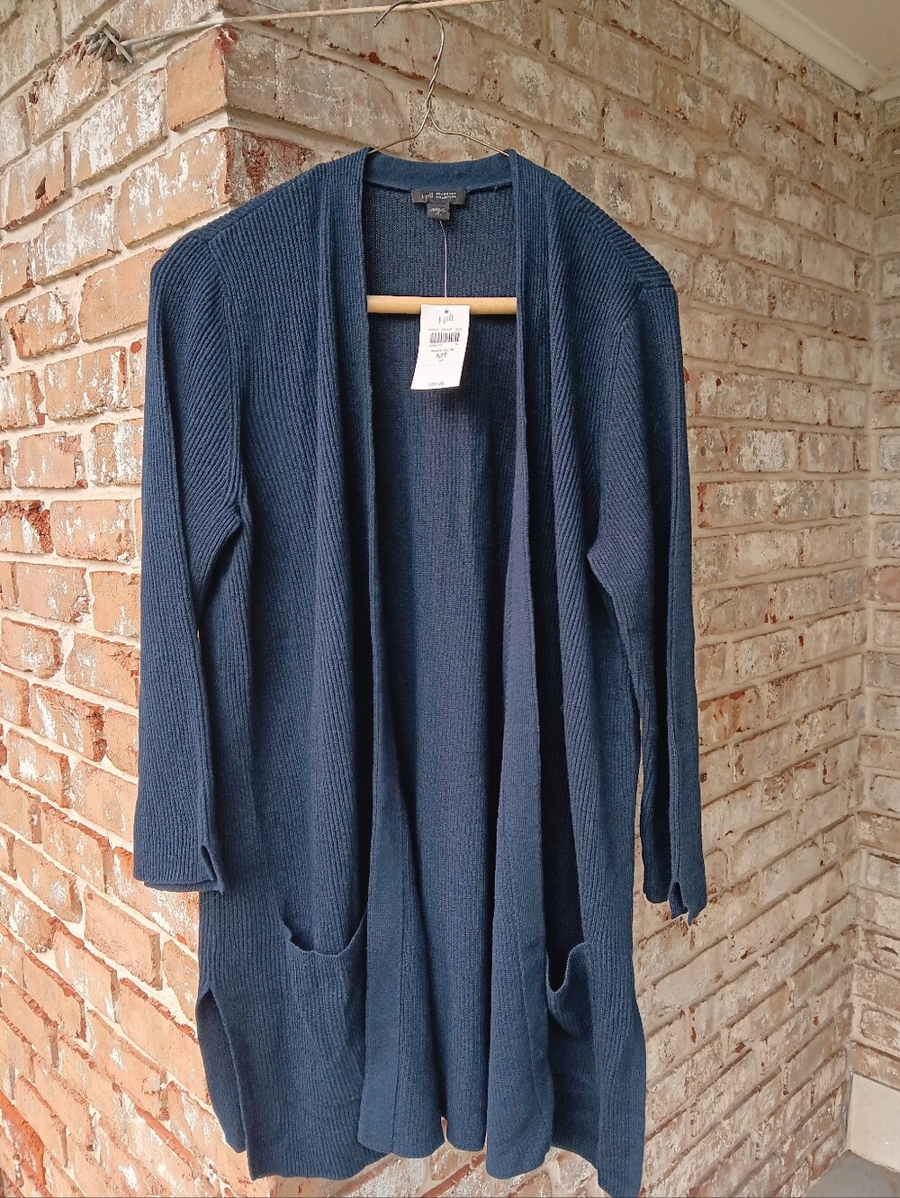 J. Jill Long Open-Front Ribbed Cardigan - Navy